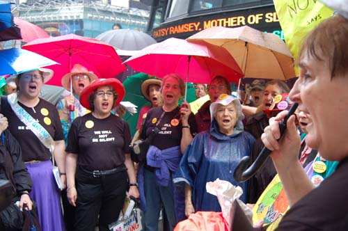 Grannies singing together at Times Square