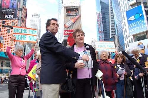 Joan Wile with grannies at Times Square